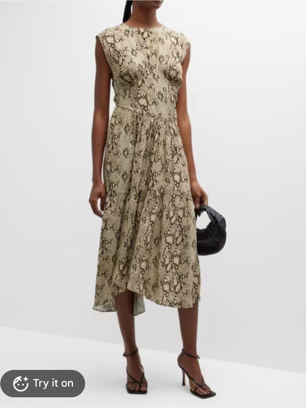 Frame Denim Beige Snake-Print Sleeveless Midi Dress